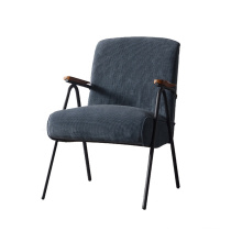 Modern style dark blue fabric corduroy armchair with black metal legs living room sofa chair